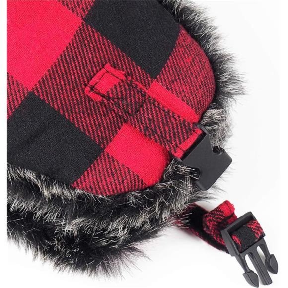 Trapper Hat Winter Hats for Men with Faux Fur Ear Flaps Red - Picture 5 of 8